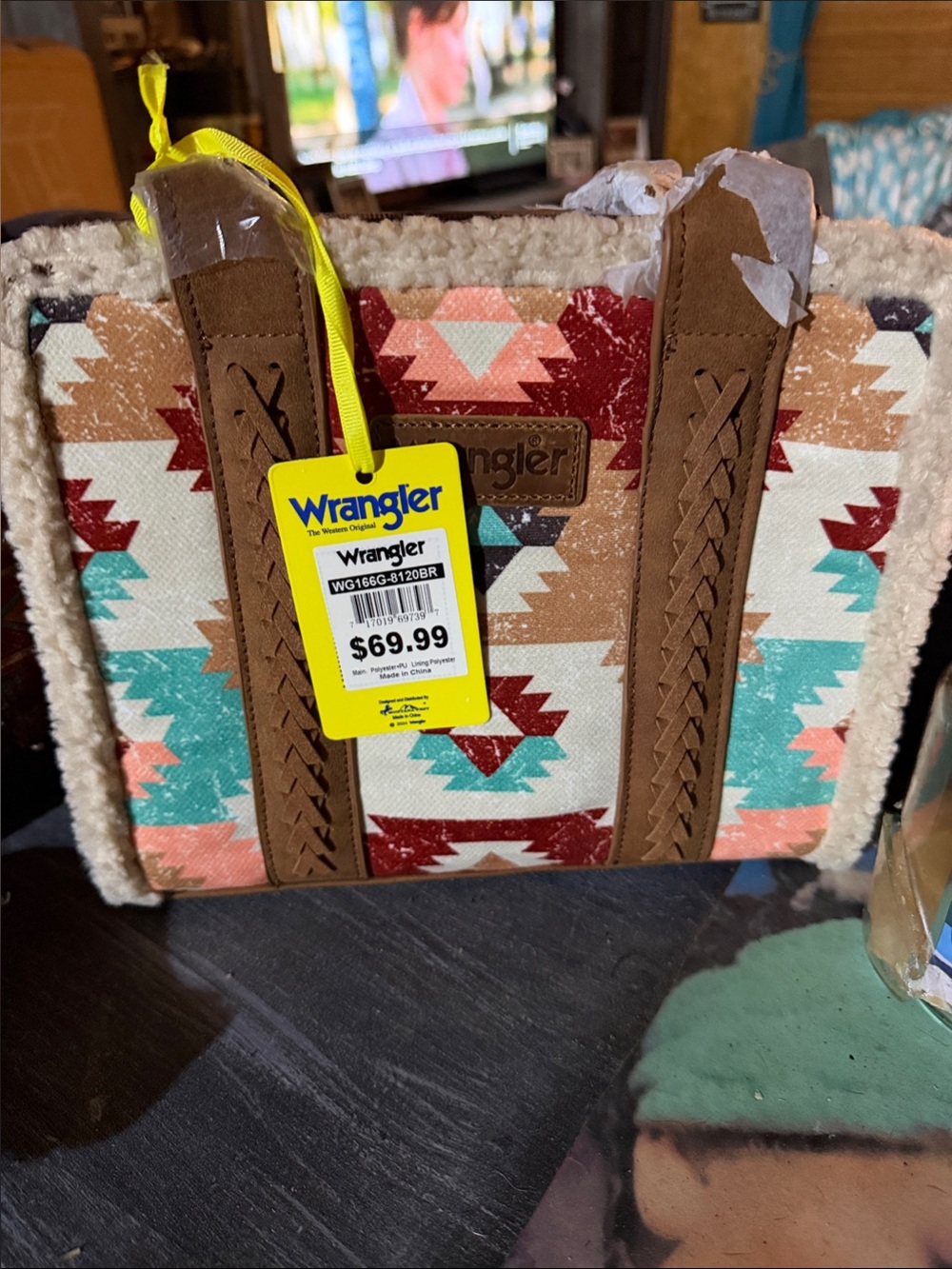 Wrangler Aztec Pattern Tote Bag in Turquoise, Coral & Tan